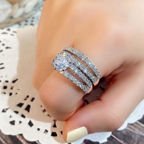 2pcs/set Golden Plated Copper with Cubic Zirconia Engagement Rings Wedding Bridal Band Promise Rings Evening Parties Anniversary Valentine's Day Gifts Eternity Bands for Women4
