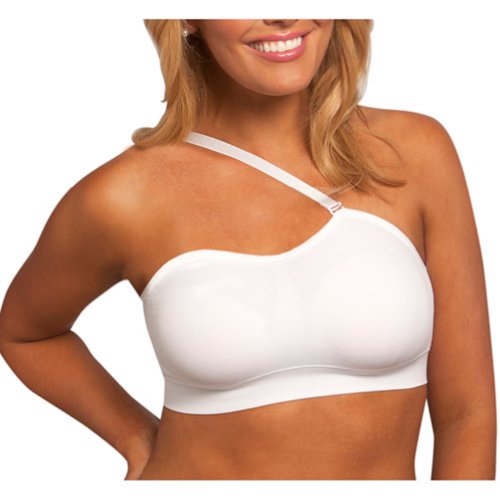 Mystiqueshapes Genie Style Sports Seamless Bra w Removable Pads, Free Magic Boost Pads and Travel Pouch (L, Custom-Adjustable (White-Nude-Black))