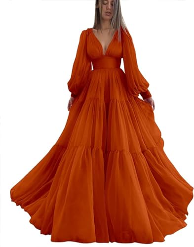 2023 Prom Dresses for Women Burnt Orange Deep V Neck Non Traditio...