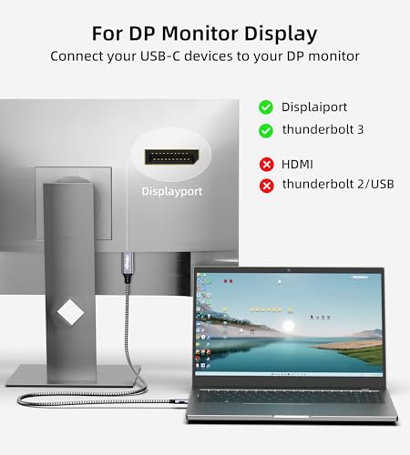 Cabo USB C para DisplayPort 1.4 de 1,8 m, [8K a 60Hz. 4k@144Hz 120Hz 60Hz, 2K@240Hz], cabo USB-C par
