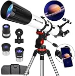 MEEZAA Telescope for Adults Astronomy Professional, 90mm Aperture 800mm Portable Refractor Telescopes for Beginners, Travel Télescope with AZ Mount Stainless Tripod & Carrying Bag & Phone Adapter