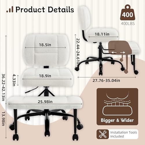 Image of Ergonomic Criss Cross Legged Office Chair, ADHD Chair, 360 Swivel Meditation Kneeling Chair with Wheels, Adjustable Footrest, Bigger & Wider Height Adjustable Seat, Offwhite