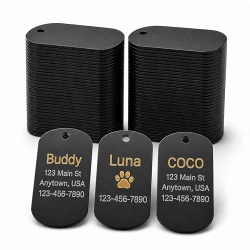 LDXDRU 100Pcs Blank Dog Tags for Engraving Anodized Aluminum Blank Tags Keychain Blanks Metal Tag for Engraving Stamping (Black)