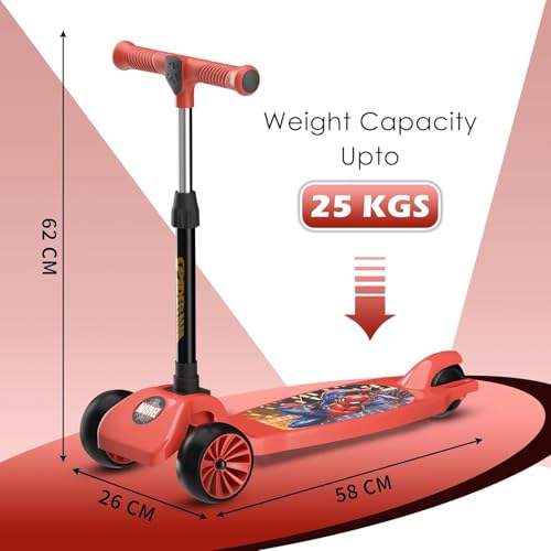 Image of Kuber Industries Marvel Black Panther Plastic Foldable 3-Wheel Kick Skating Cycle for for 3+ Years Kids | Skate Scooter Capacity Upto 45 Kgs | 4-Level Adjustable Height Skating Scooter | Black (Red)