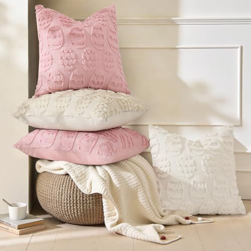 Image of decorUhome Easter Pink Egg Pillow Covers 12x20 Inch Set of 2, Soft Plush Faux Wool Jacquard Cushion Covers, Farmhouse Neutral Fuzzy Spring Easter Holiday Decor for Couch Sofa Bed