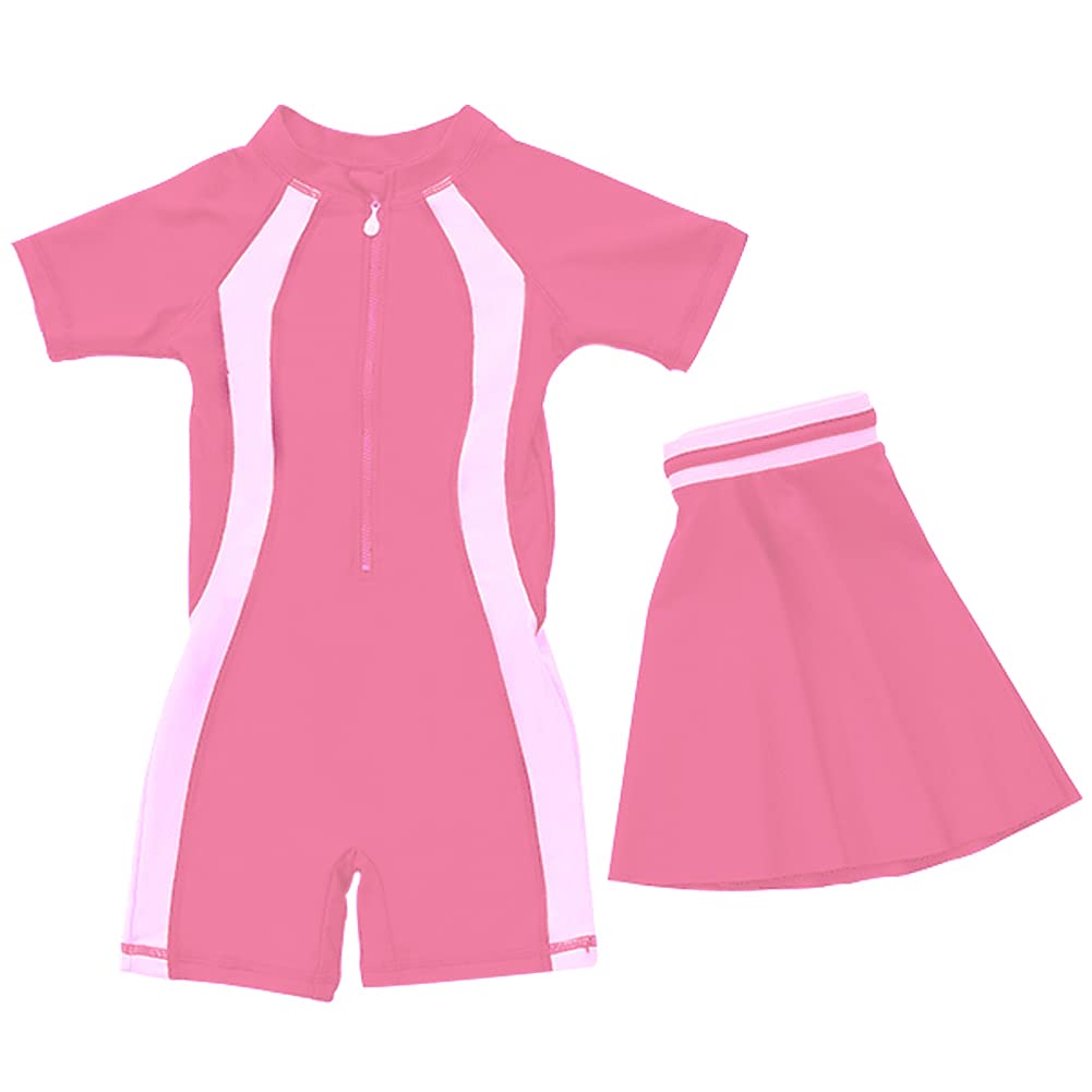 L PATTERN Bañador Natacion Niña con Falda, Protector Solar de Playa, Traje de Baño para Niñas de Media Manga, Traje de Neopreno, Bikini para Niñas para Piscina