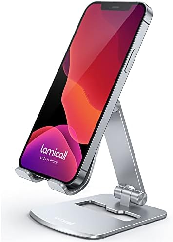 [𝟮𝟬𝟮𝟯 𝙐𝙥𝙜𝙧𝙖𝙙𝙚𝙙] Aluminum Stable Large Base Phone Stand Holder for Desk, Superb Surface Craftsmanship, Portable Cell Phone Dock, Compatible with 4-10'' Cellphone and Tablets, Silver