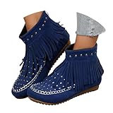 Dasongff Bottines Franges Femme Bottes de Cowboy Talon Plat Chelsea Bottes Glands Confortable Elégante Chelsea Boots Santiags Western Bottines Indiennes Botte d'intérieur Bout Rond
