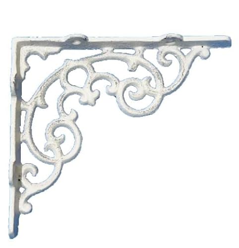 6 White Cast Iron Shelf Brackets Braces Corbels Distressed Farmhouse Look For Shelving 6 3/8" X 5 1/2" #TOP1