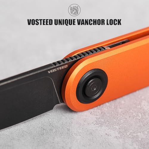 Image of Vosteed Corgi V EDC Folding Pocket Knife - 2.36 inch 14C28N Black Stonewash Drop Point Blade - Vanchor Lock, Orange Aluminum Handle - Camping, Hiking Knives - A3705