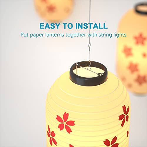 Image of Traditional Japanese Style Beige White Silk Cherry Blossom Lantern 8 x 14 Inch, ZUEXT Set of 4 Waterproof Indoor Outdoor Festival Theme Birthday Party Home Yard Lanterns Japanese Eateries Decor