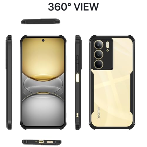 Image of Pikkme Back Cover for Realme C71 | Ultra Hyrbid | Full Camera Protection | Raised Edge | Crystal Clear Transparent Bumper Case (Black)