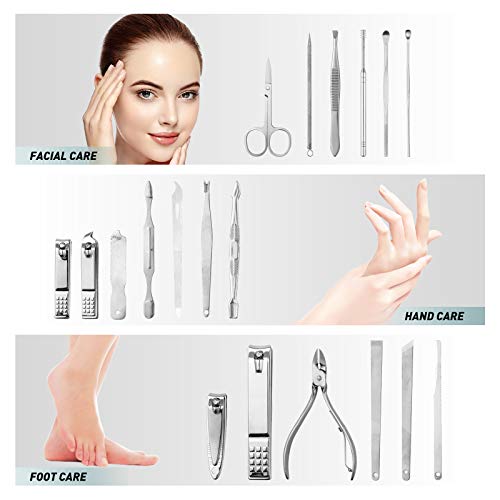 Conjunto de manicure, MUIIGOOD 19 peças kit de pedicure aparadores de unhas, ferramenta de cuidados