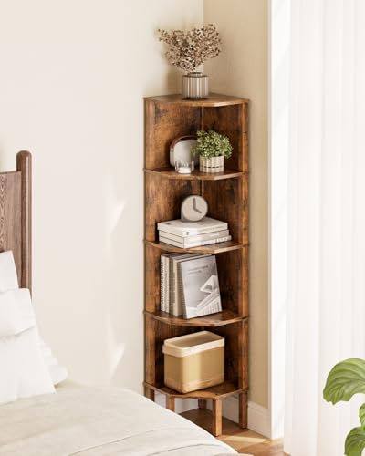Apetaccat Eckregal, Ecke Bücherregal mit 5 Ebenen,Pflanzenregal, Anzeige Aufbewahrungsregal für Wohnzimmer,Büro,Schlafzimmer,127x29x29cm, Rustik Braun