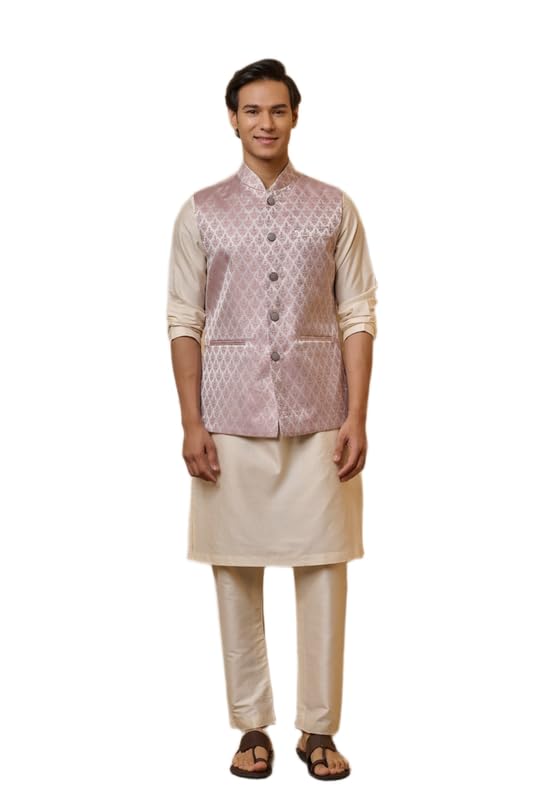 tasva Pink Classic Jacquard Bundi | Ethnic WEAR | Pink-picture-48