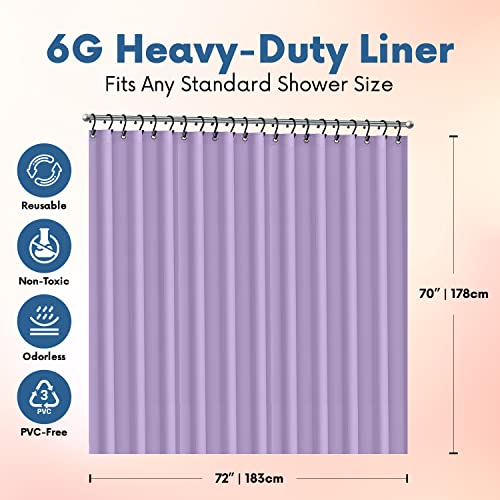 Premium Shower Curtain Liner, 72"W X 70"H - Pvc-Free, 6G Peva Shower Curtain With 12 Rust Proof Grommets And Magnet-Weighted Bottom Hem - Moisture Stain Proof Shower Curtain Liner - Lilac #TOP1