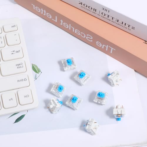 Image of 72 Pieces Blue Mechanical Keyboard Switches, 3 Pin Pre-Lubricated Clicky Key Switches, Dustproof and Waterproof Keyboard Accessories for Mechanical Gaming Keyboard
