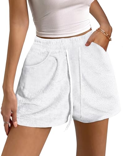 Short de survêtement pour femme Bsubseach décontracté en tissu éponge avec cordon