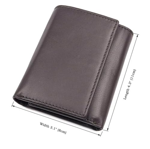 Genuine Leather Short Trifold Wallet for Men, RFID Blocking, Snap Closure. 11 Card Slots, 2 ID Windows. Brown3