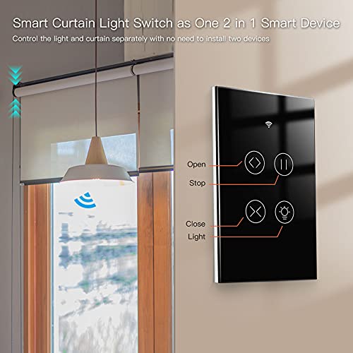 Moes Smart Wifi Rf Curtain Light Touch Switch Glass Panel Backlight On/Off Wireless Remote Control With Tuya Smart Life App, Voice Control With Google Home Alexa, Black #TOP3