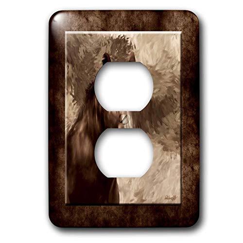 Plaque double de cache-prise pour 2 prises de courant motif cheval 3dRose