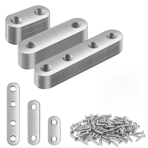 30 Stück Flachverbinder Edelstahl Set 76mm/55mm/36mm Flacheisen gelocht Metallverbinder und Verbindungsblech mit 76 Schrauben Holzverbinder für Holzmöbel Regale Reparaturen
