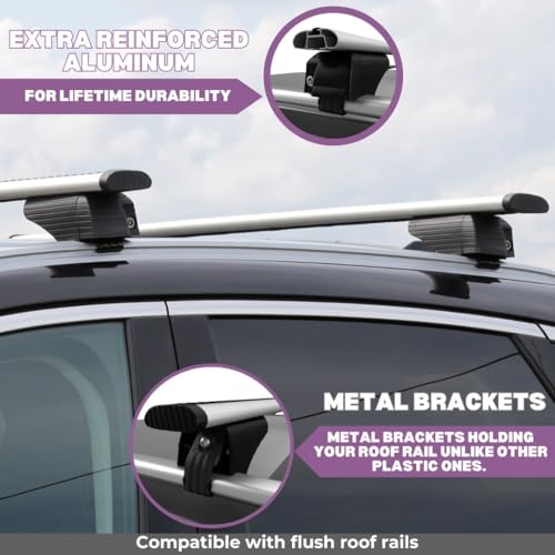 Image of ERKUL Roof Rack Cross Bars for Chevrolet Chevy Trax 2024-2026 | Aluminum Crossbars with Anti Theft Lock for Rooftop | Compatible with Flush Rails - Silver