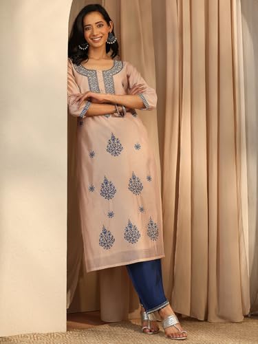 Image of Libas Embroidered Chanderi Silk Straight Kurta | Ethnic Wear |Wedding Dress | Ocassion Wear
