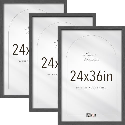 VCK 24x36 Poster Frame Set of 3, Grey Woodgrain, Wall Hanging