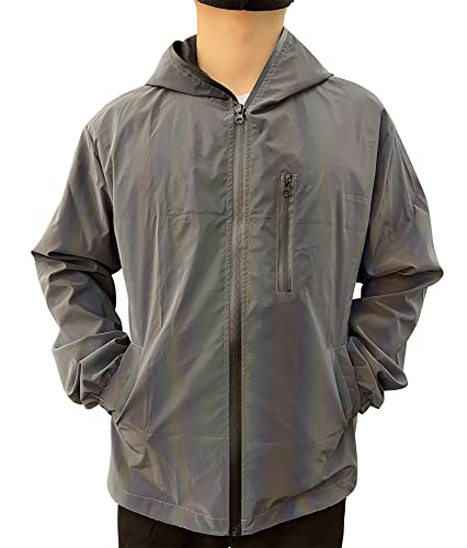 LZLRUN Rainbow Reflective Coat Hooded Windbreaker Fashion Holographic Runing Pocket Jacket High Visibility3