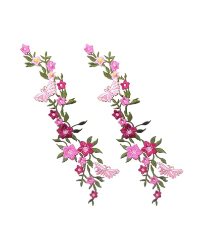 2 piezas nuevas mariposas flor bordada parches, encaje floral tela apliques bordados, DIY Craft Patch patrón para ropa, vaqueros, chaquetas, bolsos