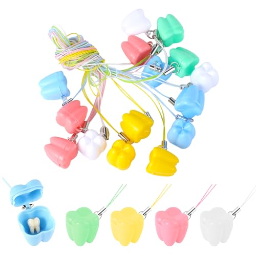 Eiodoni 20PCS Tooth Necklace Boxes for Lost Teeth Organizer Durable Plastic Tooth Holder Cases for Baby Milk Teeth Cute Colorful Tooth Fairy Box for Kids Keepsake Ornaments Accessories