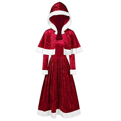 TOPUNDER Womens Merry Christmas Velvet Long Sleeve O-Neck Festival Dress Red