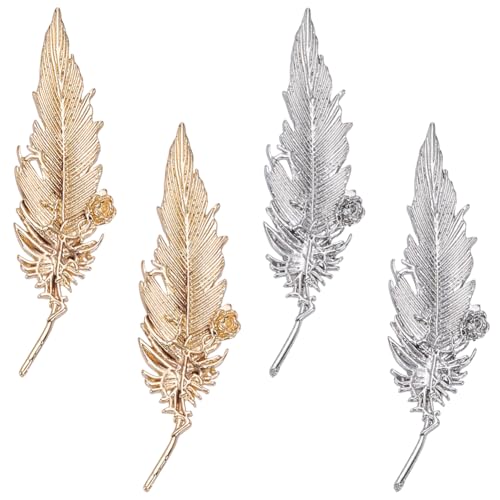 PLIGREAT 4 broche Plume pour Femme et Homme Broche Décorative en Forme Feuille Dorée et Argentée pour Vêtements Sacs Chapeaux Robes Bijoux Accessoires...