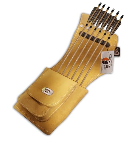 CarolUSA Archery, Hunting, Indoor Outdoor Sports, Target Shooting Practicing Suede Leather Hip Side Waist Belt Arrow Quiver with Large Accessories Pocket & Leather Leg Tie (Left)