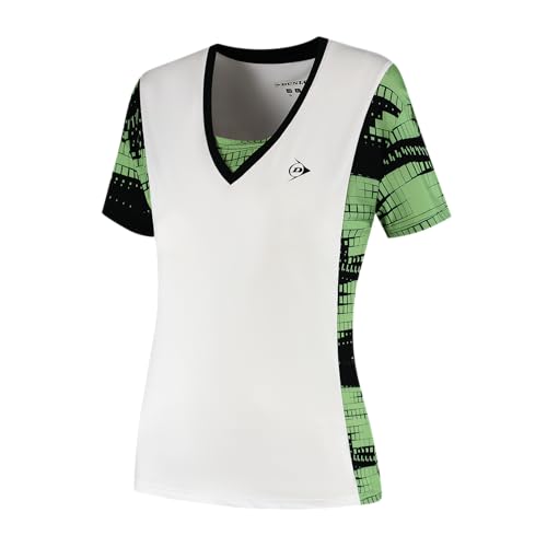 T-Shirt Tennis Dunlop Women’s Game Blanc Noir Vert Clair - Haut Sport Padel
