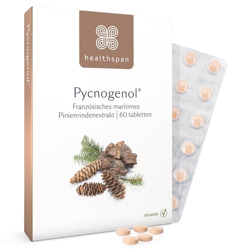 Healthspan Extrakt aus der französischen Seekieferrinde | Pycnogenol 30 mg | Enthält natürlich kraftvolle Bioflavonoide | Vegan | 60 Tabletten