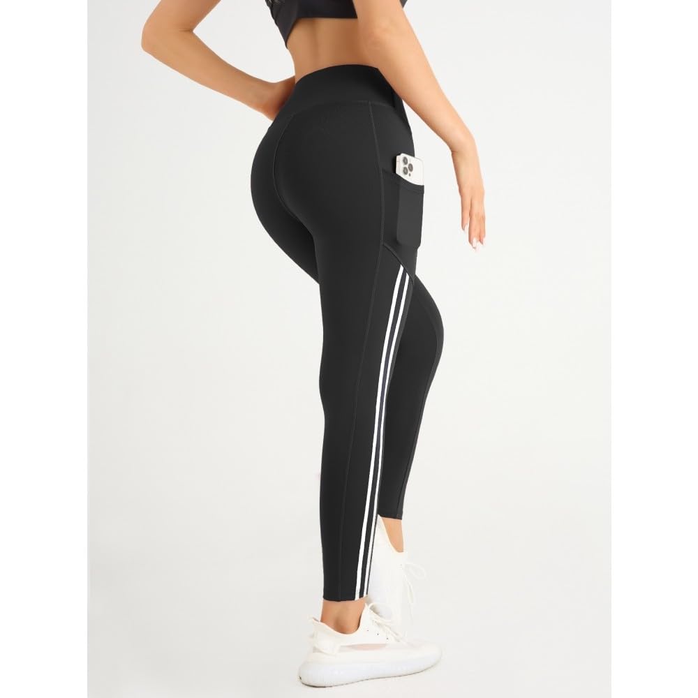 DYRBF - Leggings da donna a vita alta per yoga, con tasche, per corsa, tasca per telefono, controllo della pancia, pantaloni da allenamento per palestra, fitness