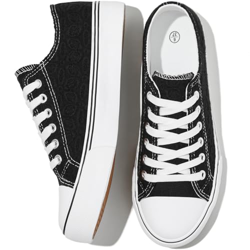 HYPOCRUTE Womens White Tennis Shoes Embroidered Flower Low Top Women Canvas Shoes Women’s Fashion Sneakers