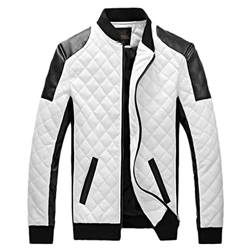 Veste de moto homme en cuir PU blanc coupe ajustée taille M