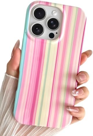 SmoBea Kompatibel mit iPhone 16 Pro Hülle Süßes Regenbogen Striped Handyhülle für Damen und Mädchen,Farbverlauf Rosa