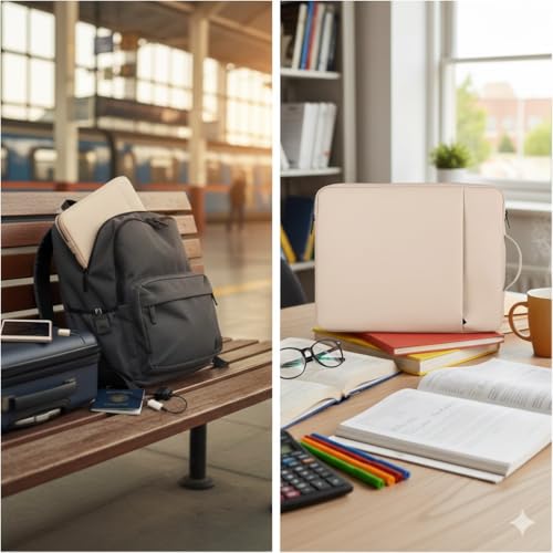 Image of RichAxis 13 inch Laptop Sleeve Cover Bag | Fits 12.5-13.3 inch Laptops & Tablet | Water-Resistant Fabric, Padded Interior | Ideal for Office, College & Travel (Beige, 13.3 Inch)