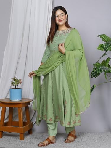 Image of Anarkali Kurta Pant Dupatta Set Embroidered