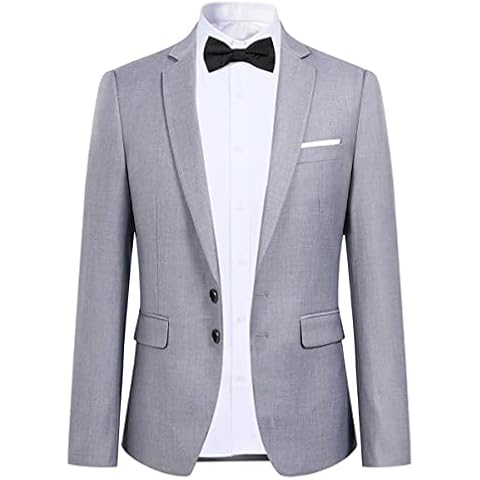 AOWOFS Mens Casual Sport Blazer Two Button Suit Jacket Slim Fit Daily Coat (with Bow Tie) Light Grey Cover