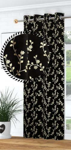 Image of Velvet Room Darkening Long Door Curtain 9 Feet, Golden Foil Print