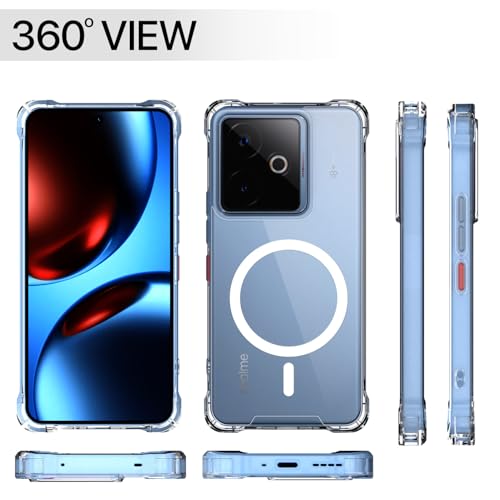 Image of Outlouders Back Cover for Realme GT 7 5G / GT 7T 5G Mag-Safe Transparent PC + TPU Bumper Case with Magnetic Support Shockproof Protection (Transparent Mag-Safe)