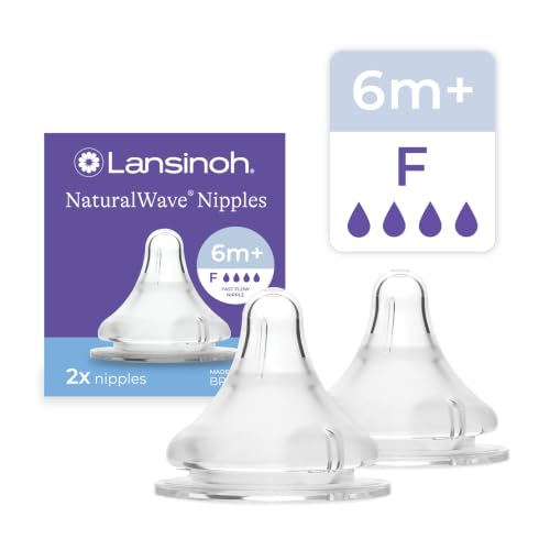 Image of Lansinoh NaturalWave Baby Bottle Nipples, Fast Flow (F), 2 Count | 6+ Months, 100% Soft, Durable Silicone, Made without BPA BPS, Anti-Colic, Supports Baby's Developing Mouth and Teeth
