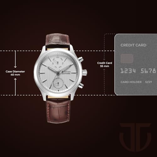 Image of Titan Sapphire Quartz Multifunction White Dial Brown Leather Strap Watch for Men - NT1874SL03