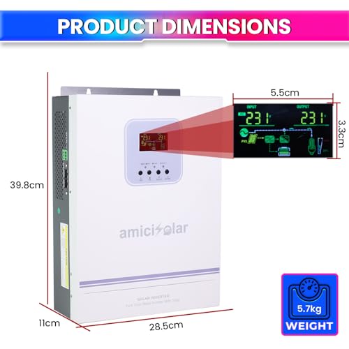 Image of amiciSolar MPPT Solar Inverter | Dual AC & DC Input| Supports 2000W Solar Panel & 12V Battery| Compatible with All Battery Types (1.6kW Hybrid Inverter)