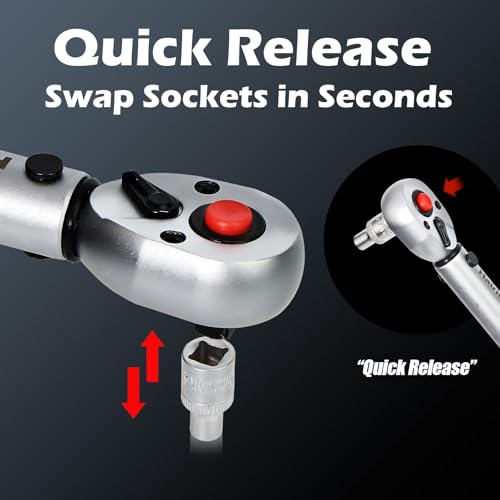 Hairich Drehmomentschlüssel Fahrrad 1/4 Zoll 1–25 Nm, ±3% Genauigkeit, 72-Zähne Ratsche, 33-teiliges Torque Wrench Set mit Verlängerung, 1/4\- 3/8\ Adapter & Kardangelenk, für Fahrrad & Motorrad